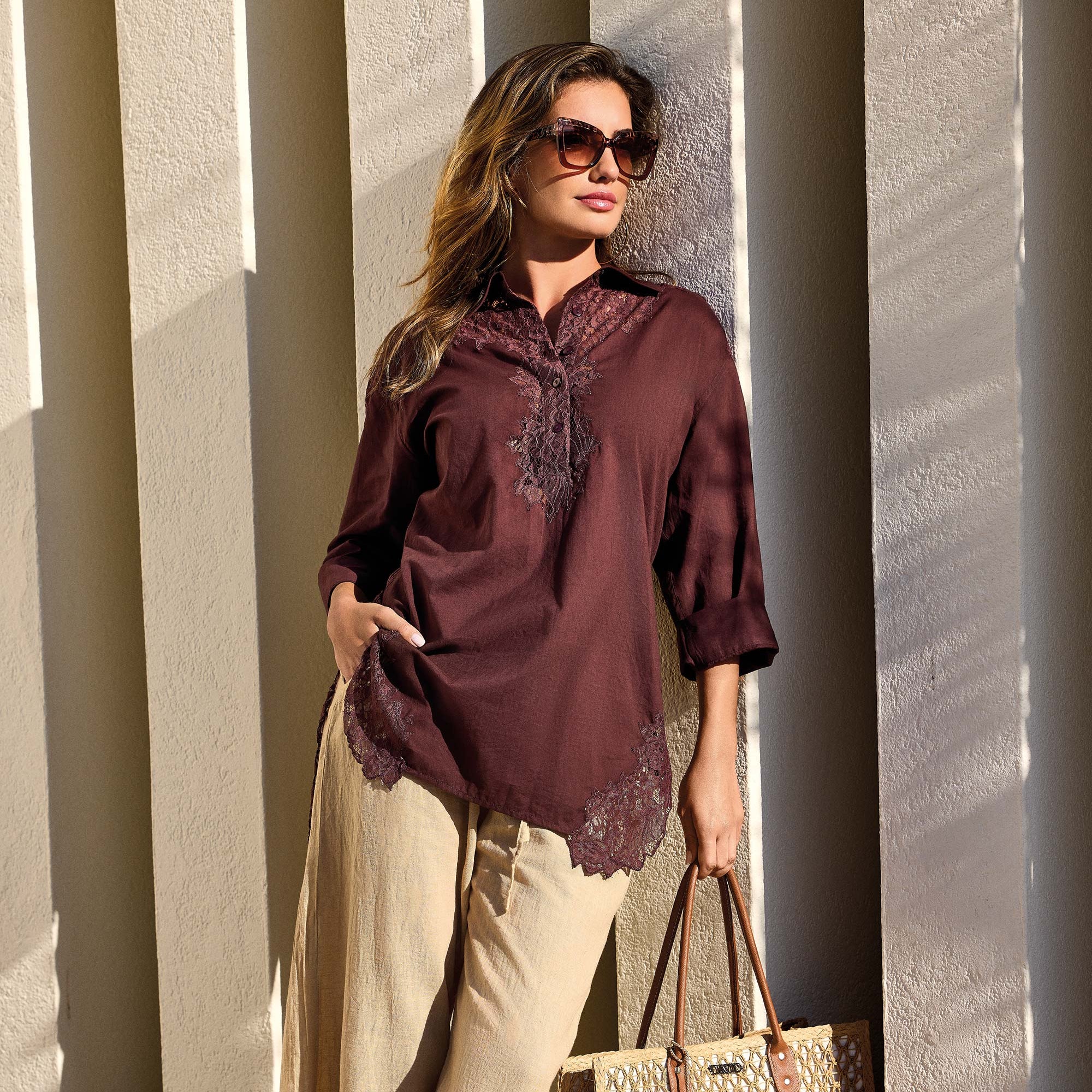 CAMICIA CON INSERTI IN PIZZO PREGIATO - Image 6